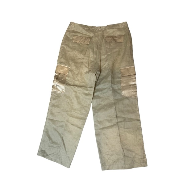 Allison Taylor Womens Tan Linen Silk Cargo Cropped Pants Size 12 Nature Earthy - Picture 4 of 9